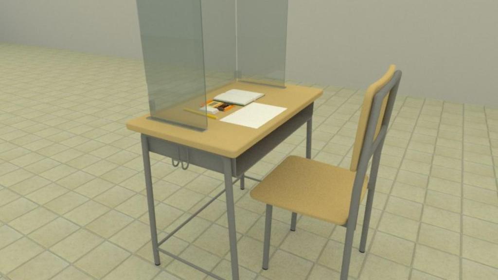 Ejemplo 3D de cómo serán las mamparas para los pupitres de El Rubio