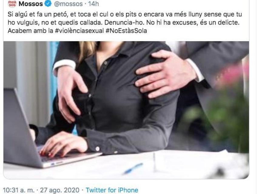 Captura del tuit retirado por los Mossos.