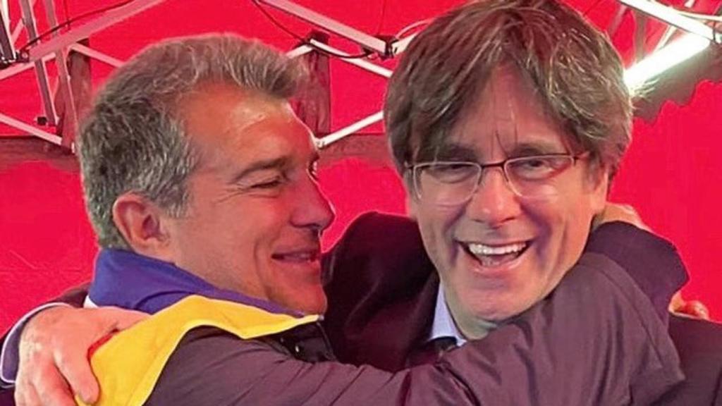 El expresidente del Barça, Joan Laporta, junto a Puigdemont.