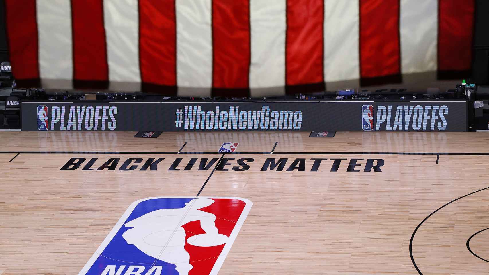 La pista de la NBA en Orlando tras el boicot de los Milwaukee Bucks