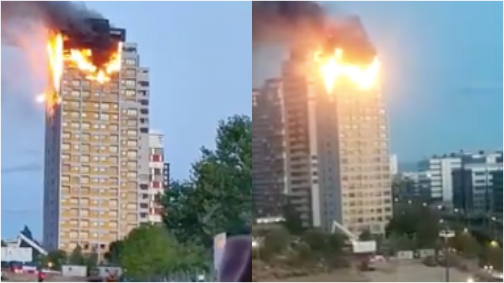 Un gran incendio devora los pisos superiores de una torre del norte de Madrid