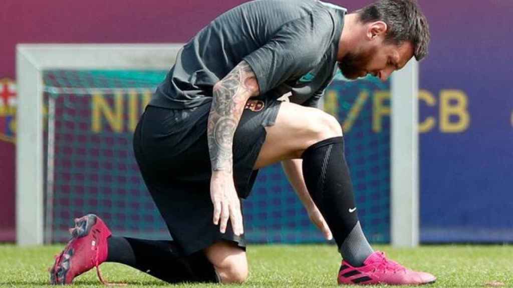 Messi durante un entrenamiento del FC Barcelona