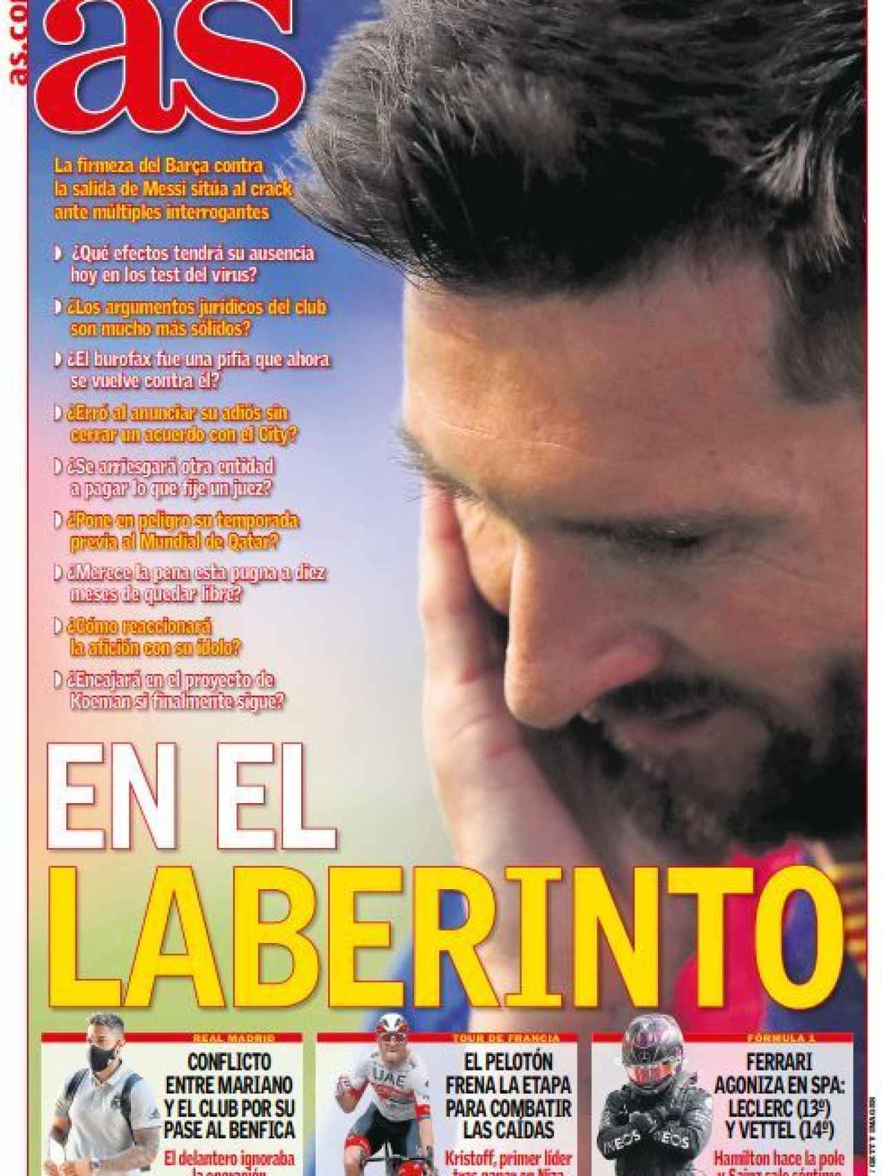 La portada del diario AS (30/08/2020)