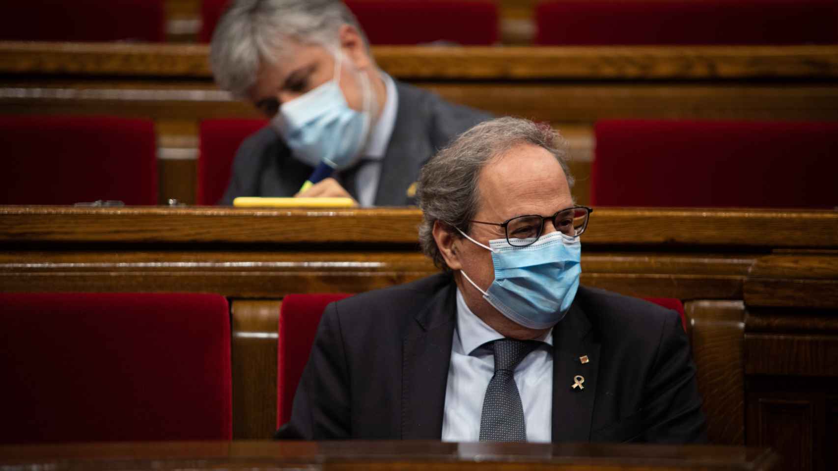 El presidente de la Generalitat, Quim Torra, durante un pleno extraordinario que solicitó en el Parlament de Cataluña.