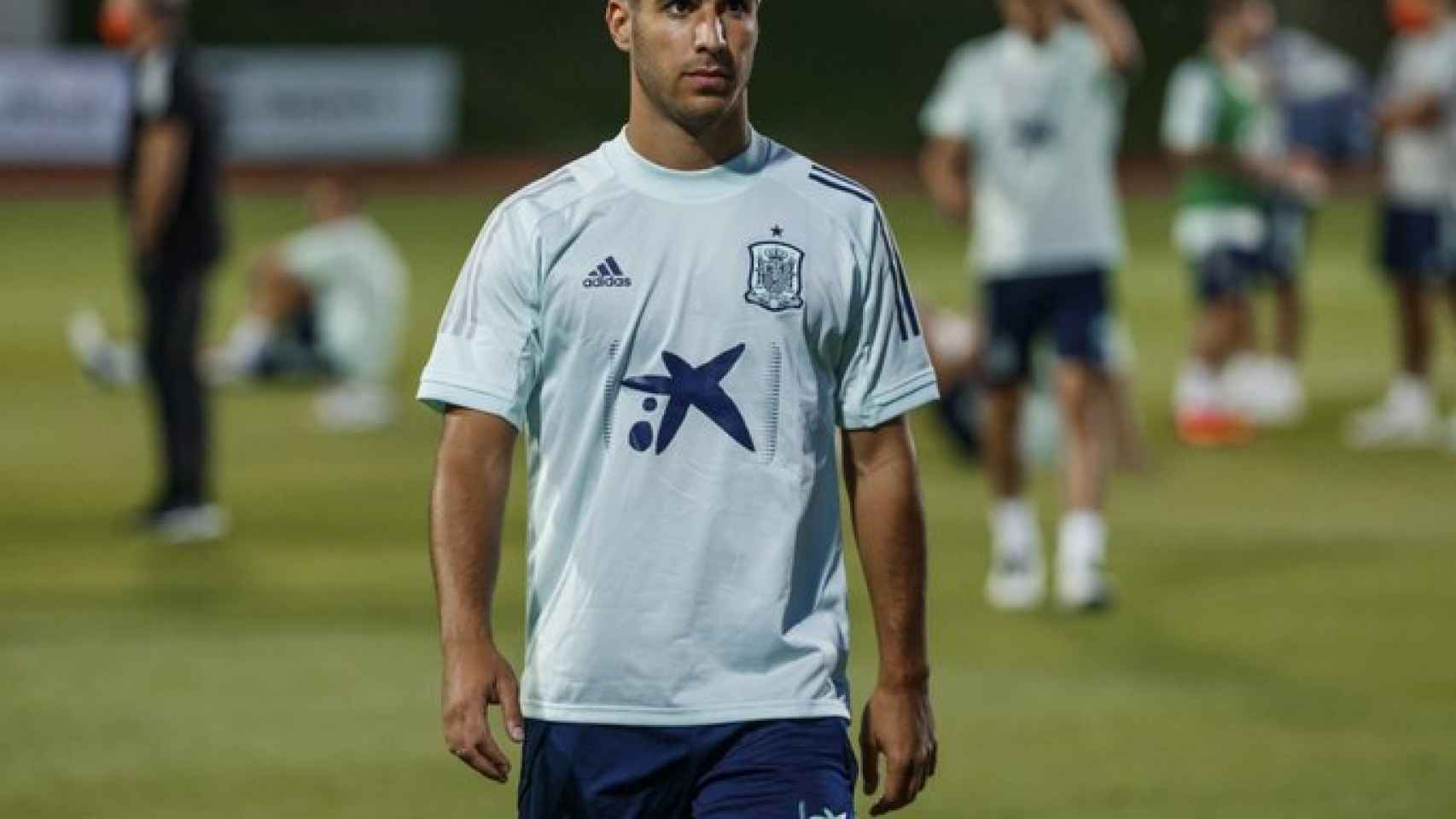 Marco Asensio, durante un entrenamiento con la selección española de fútbol