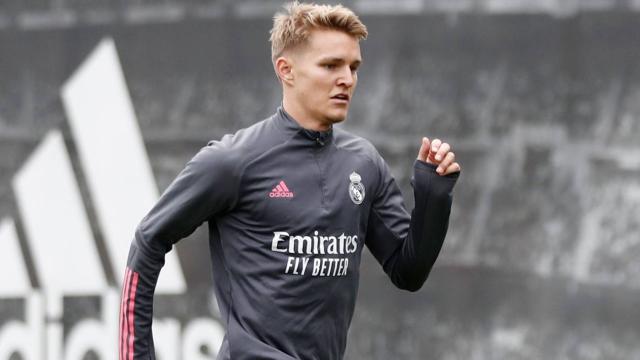 Odegaard durante un entrenamiento del Real Madrid