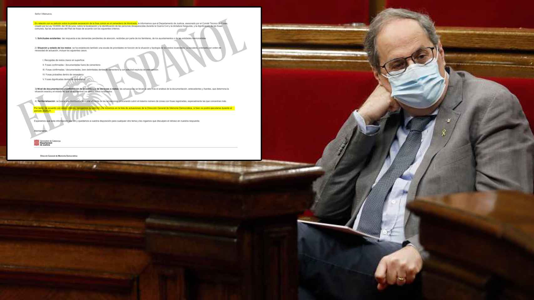 El presidente de la Generalitat, Quim Torra, exhumará una fosa de víctimas de la retaguardia republicana a petición de una asociación franquista.