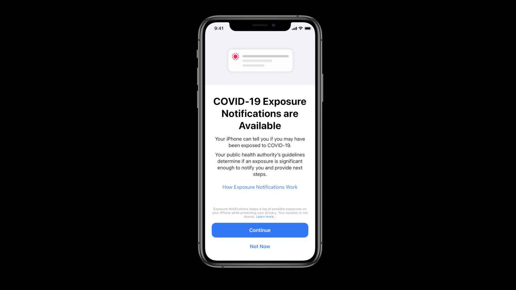Nuevo aviso de notificaciones de coronavirus en iOS