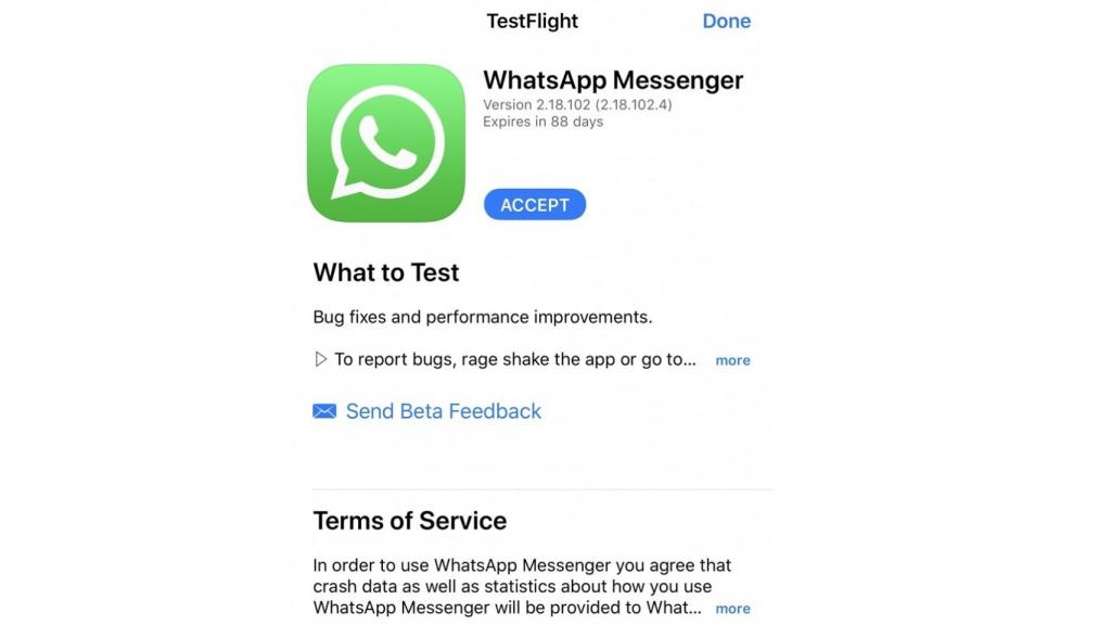 Página de WhatsApp beta en iOS