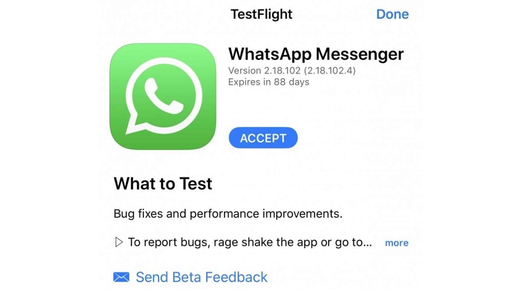 Página de WhatsApp beta en iOS