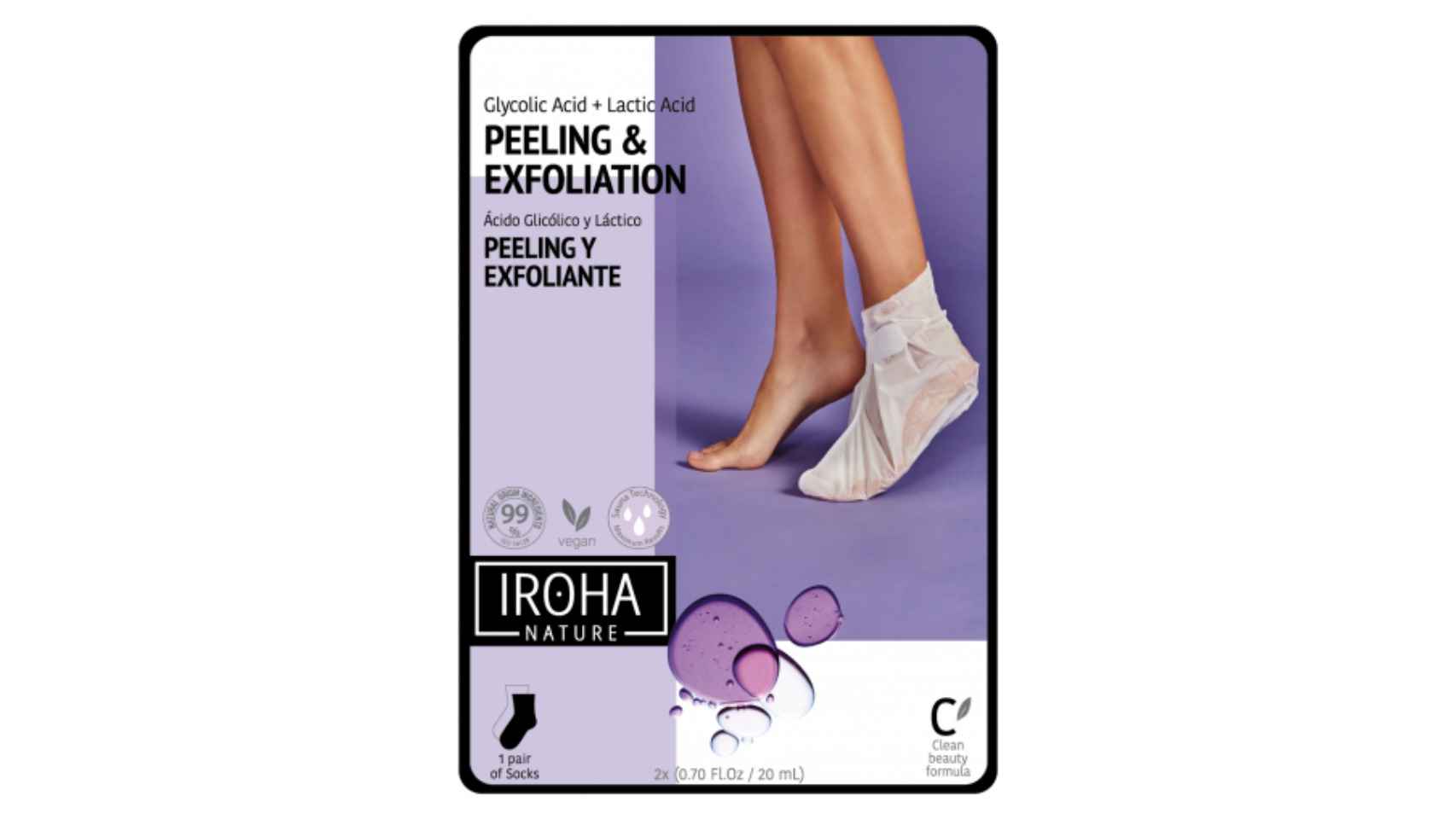 Los calcetines 'peeling' de Iroha están formulados con ácido glicólico.