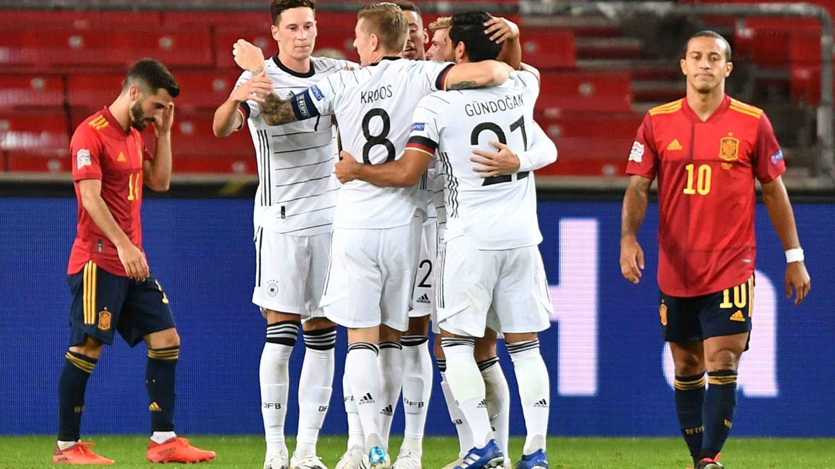 Alemania celebra el gol de Werner contra España