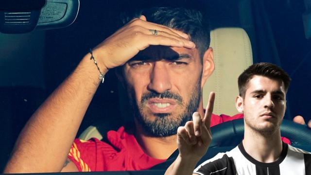 Luis Suárez en su coche y Álvaro Morata en un fotomontaje