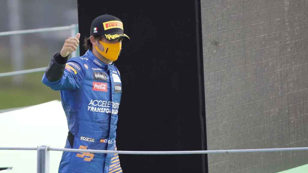 Carlos Sainz Jr, en el podio de Monza