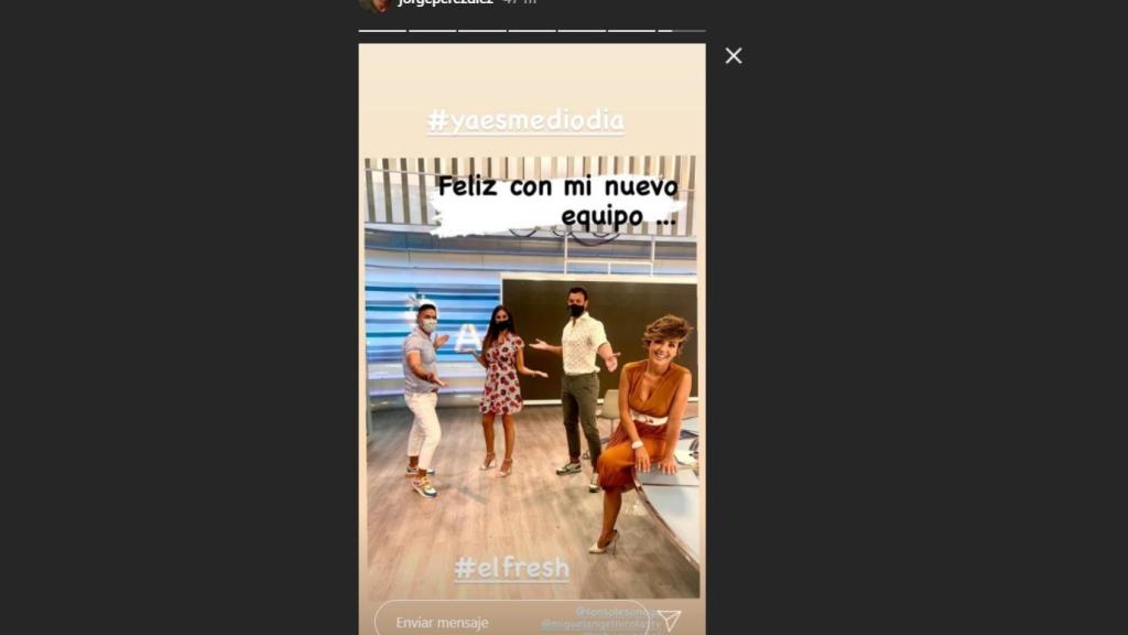 Storie de Instagram subido por Jorge Pérez junto a Miguel Ángel Nicolás, Isabel Rábago y Sonsoles Ónega.