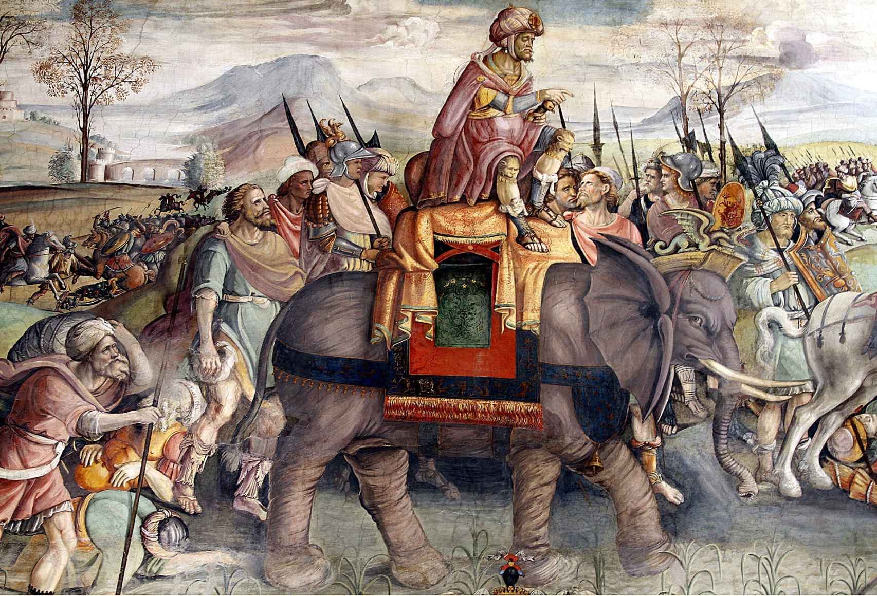 Parte de un fresco del Palazzo del Campidoglio que representa a Aníbal cruzando los Alpes.