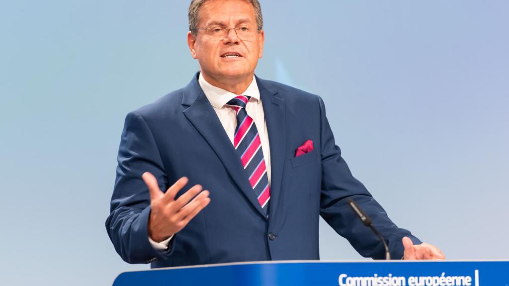 El vicepresidente de la Comisión, Maros Sefcovic, durante la rueda de prensa de este miércoles