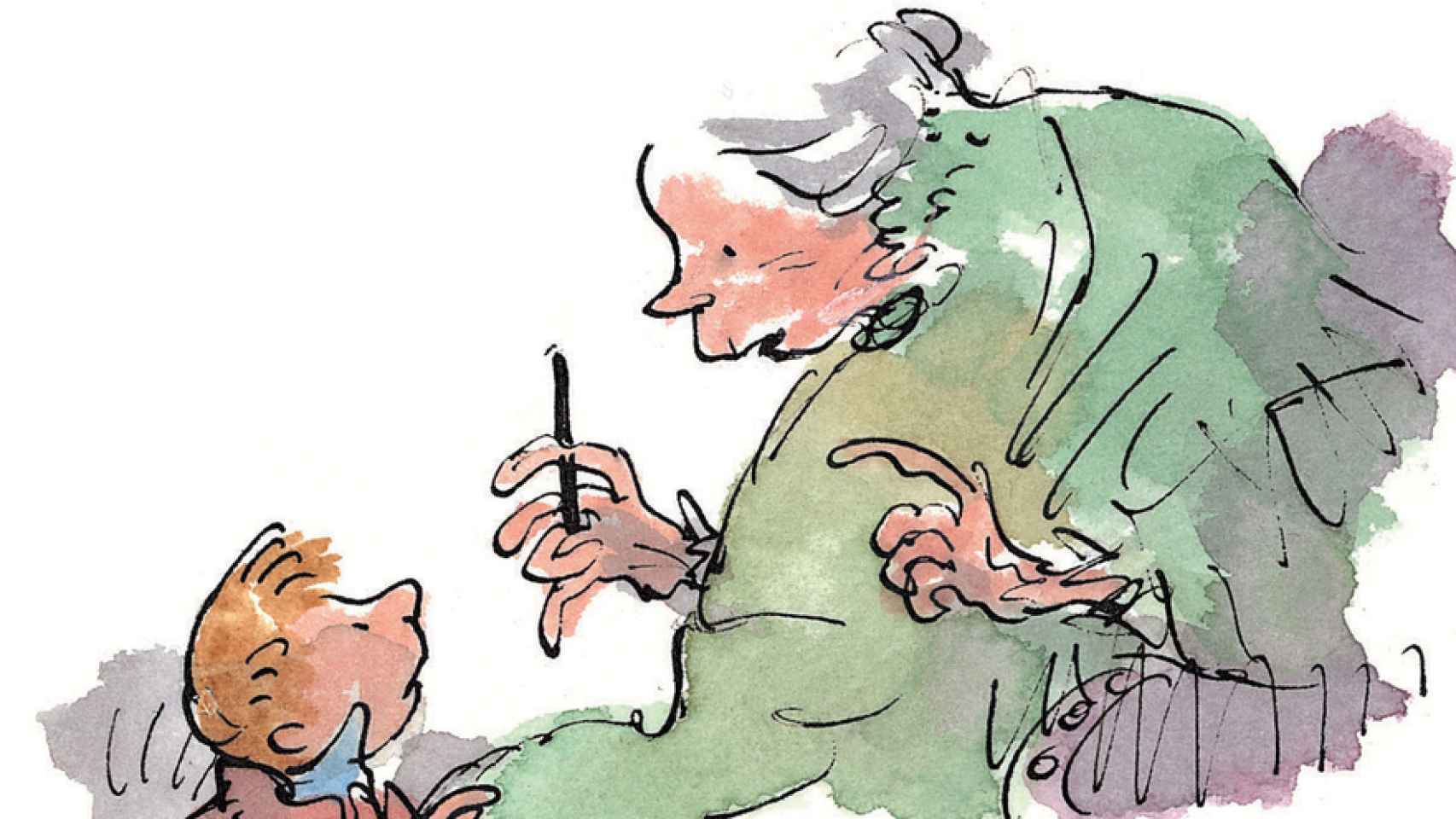 El niño ratón y la abuela en Las brujas, por Quentin Blake.