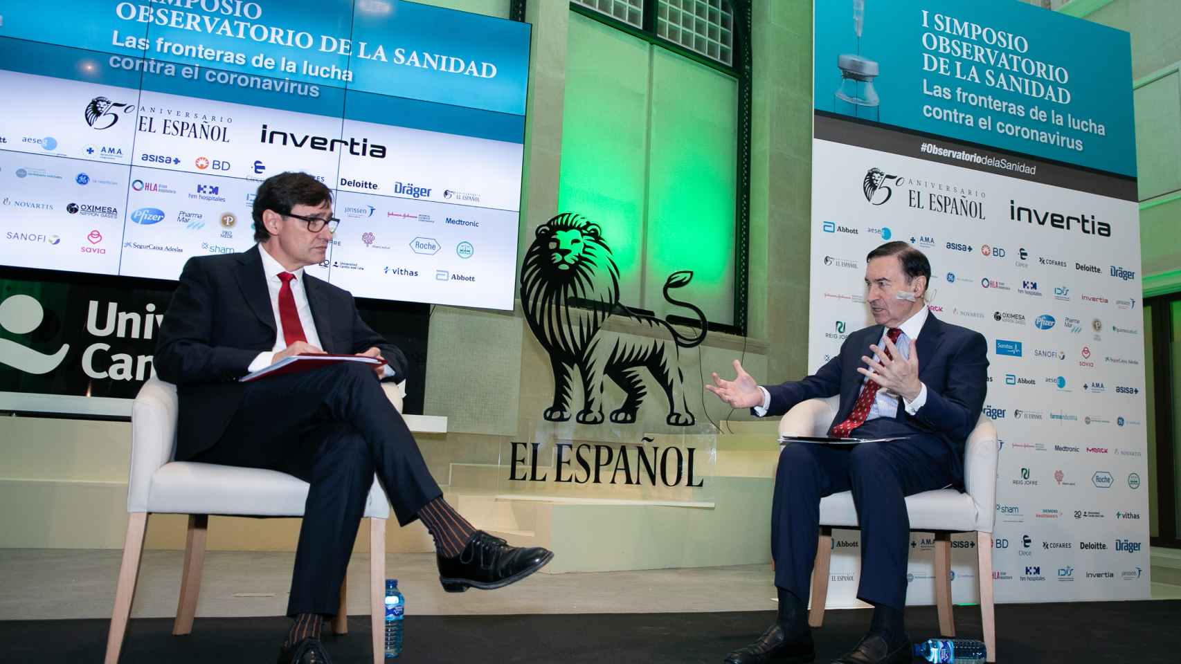 Salvador Illa, ministro de Sanidad, charla con Pedro J. Ramírez, presidente ejecutivo de EL ESPAÑOL.
