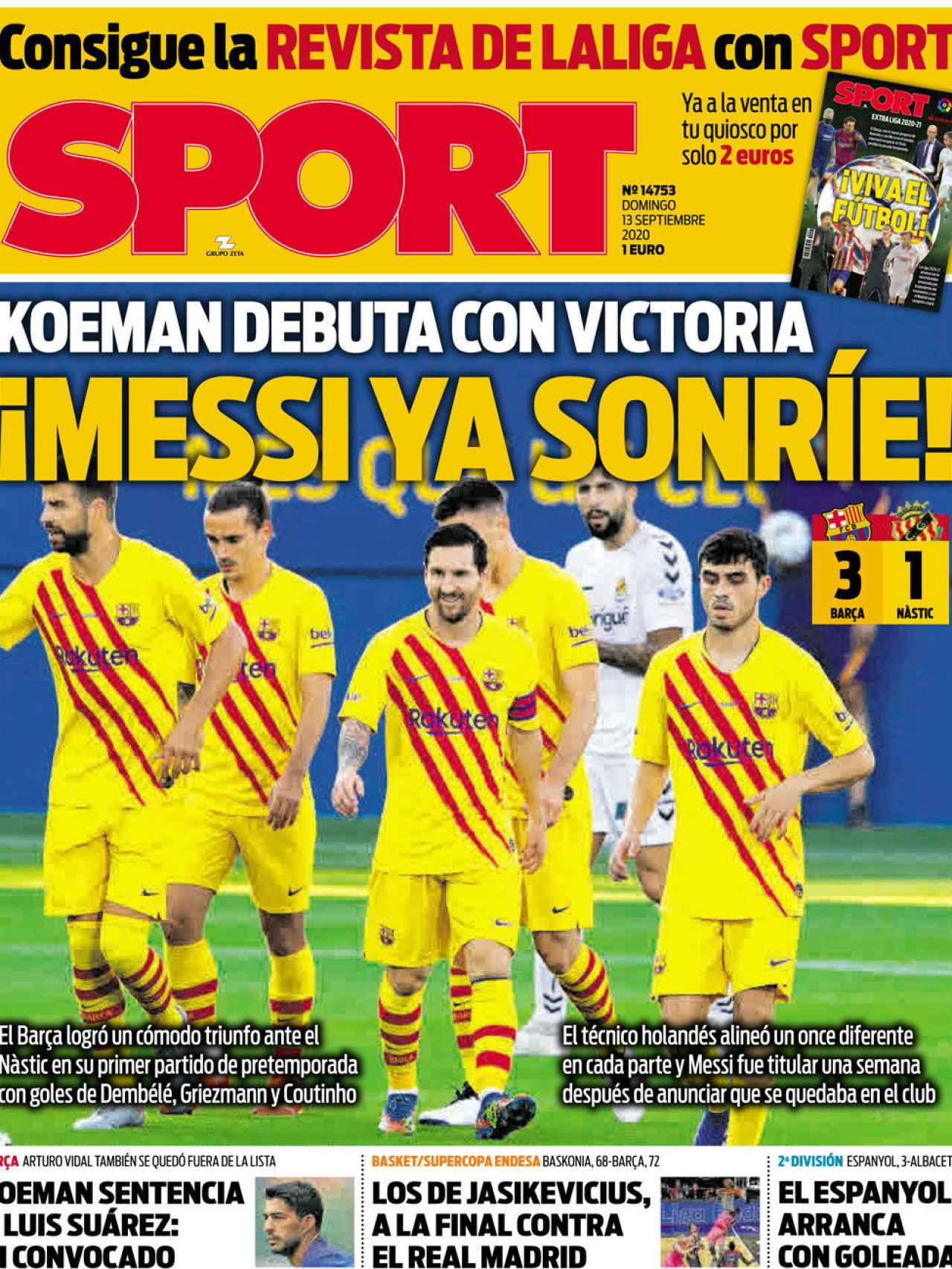 La portada del diario Sport (13/09/2020)