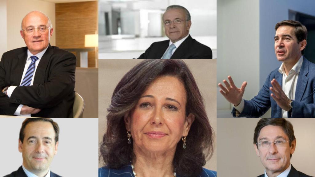 Josep Oliu, Isidro Fainé, Carlos Torres, Gonzálo Gortázar, Ana Botín y José Ignacio Goirigolzarri.