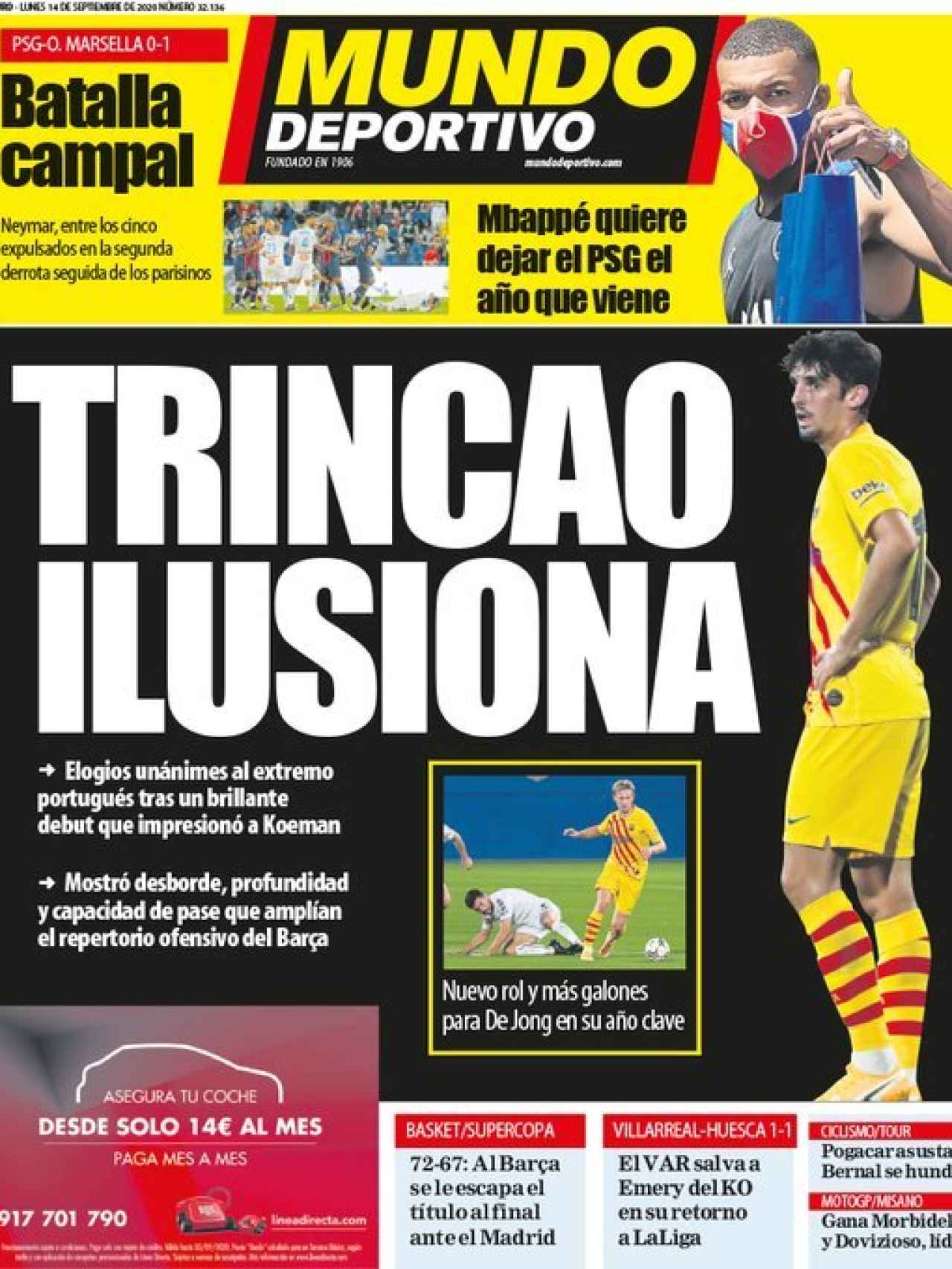 La portada del diario Mundo Deportivo (14/09/2020)
