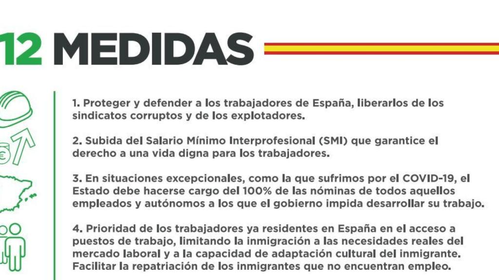 Estracto de las 12 medidas que impulsará Solidaridad, el sindicato de Vox.