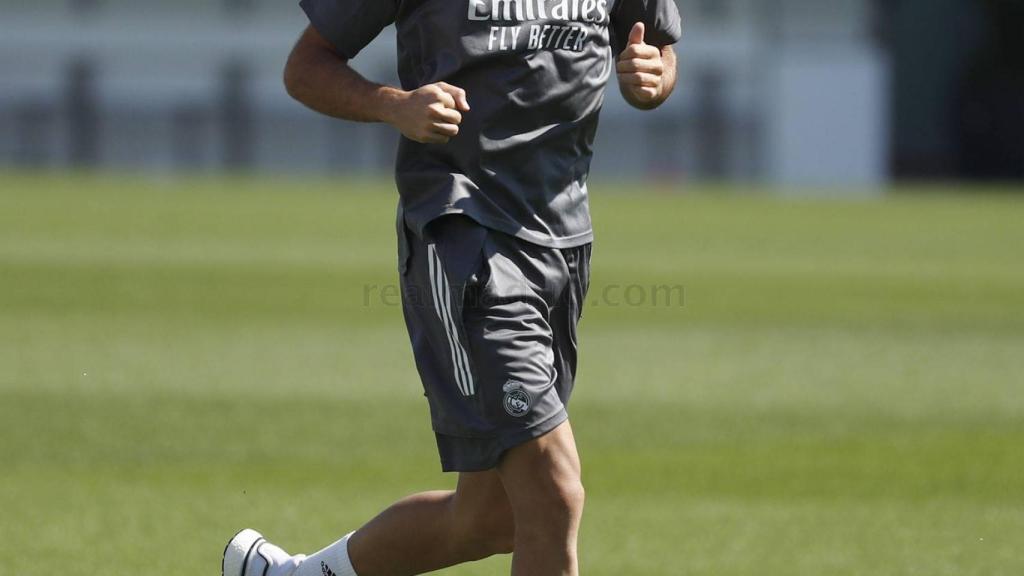 Sergio Reguilón, en un entrenamiento del Real Madrid