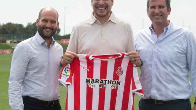 Pere Guardiola (izquierda) junto a Marcelo Claure y el CEO del City Football Group, Ferran Soriano