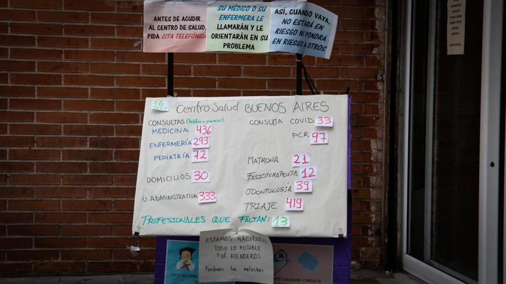 Cartel con el recuento de las tareas hechas por los sanitarios cada día.