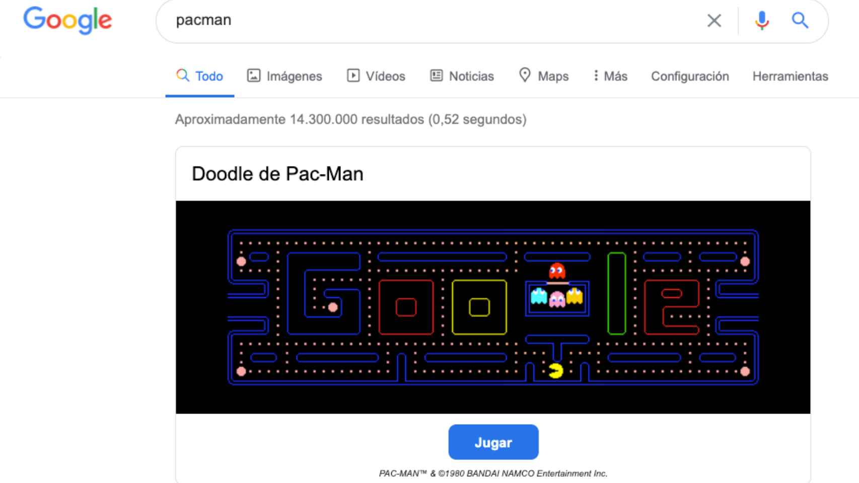 Juego de Pac-Man en Google Chrome