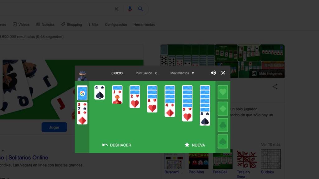 Solitario en Google Chrome.