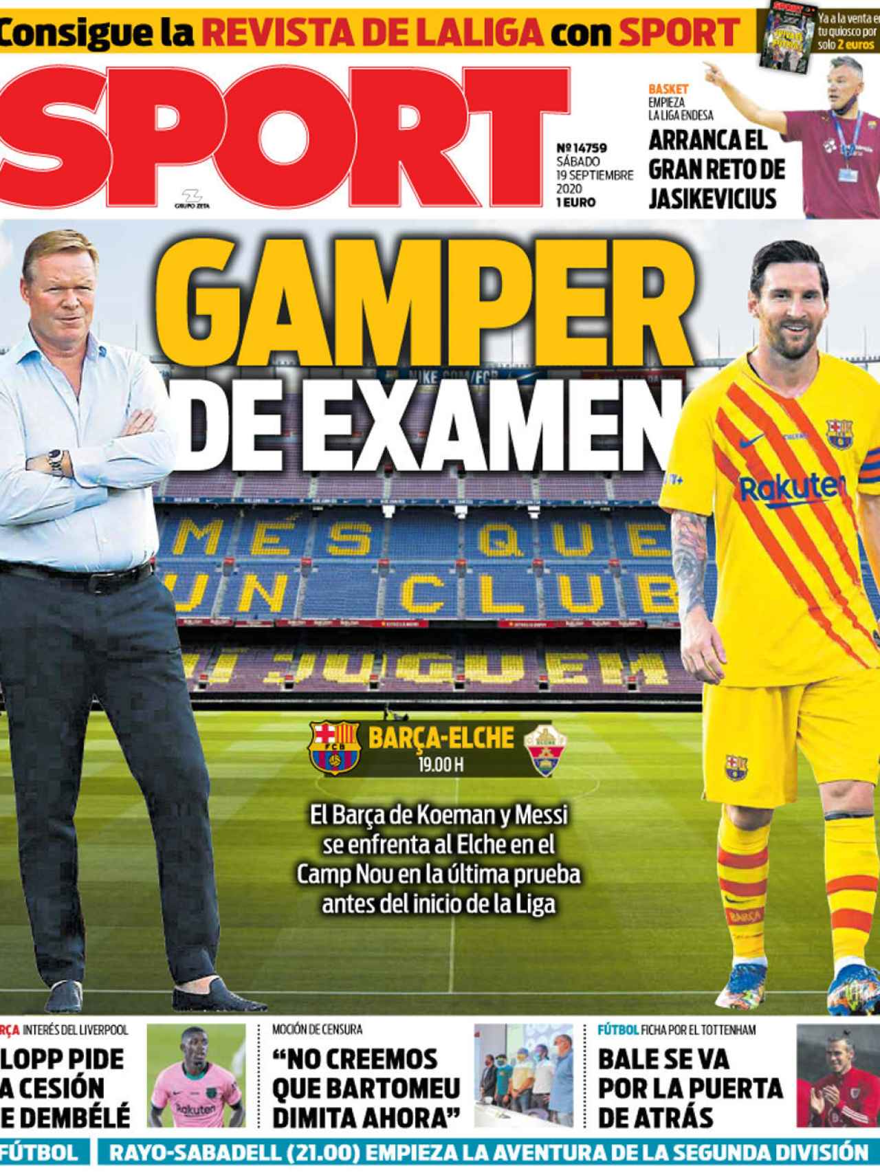 Portada diario Sport 19-09-2020