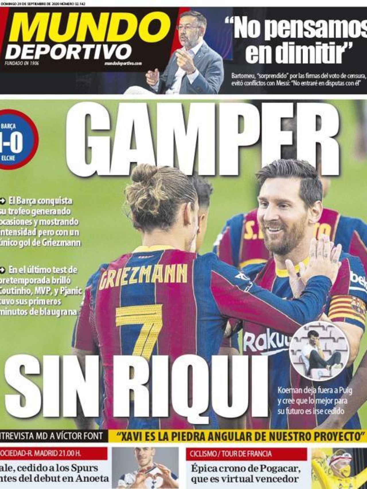 La portada del diario Mundo Deportivo (20/09/2020)
