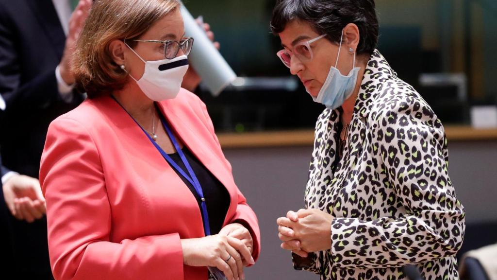 La ministra González Laya, durante la reunión de este lunes