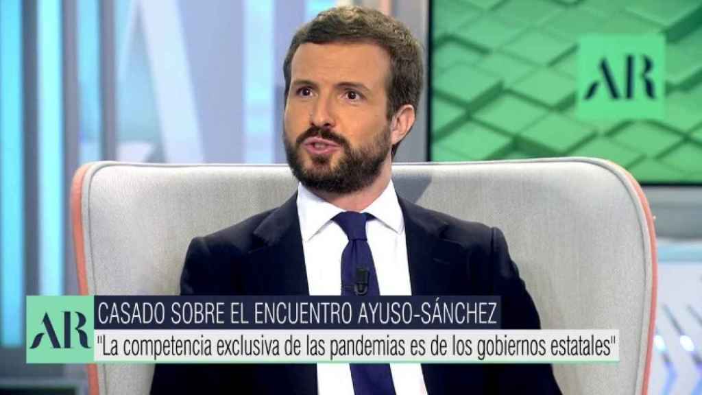 Pablo Casado, presidente del PP, en Telecinco este lunes.