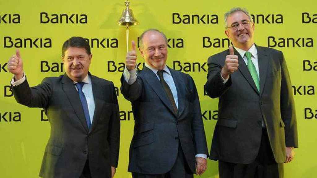 Rato, flanqueado por Olivas y Verdú, el día de la salida de Bankia a Bolsa./