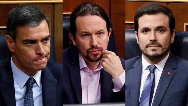 Pedro Sánchez, Pablo Iglesias y Alberto Garzón.