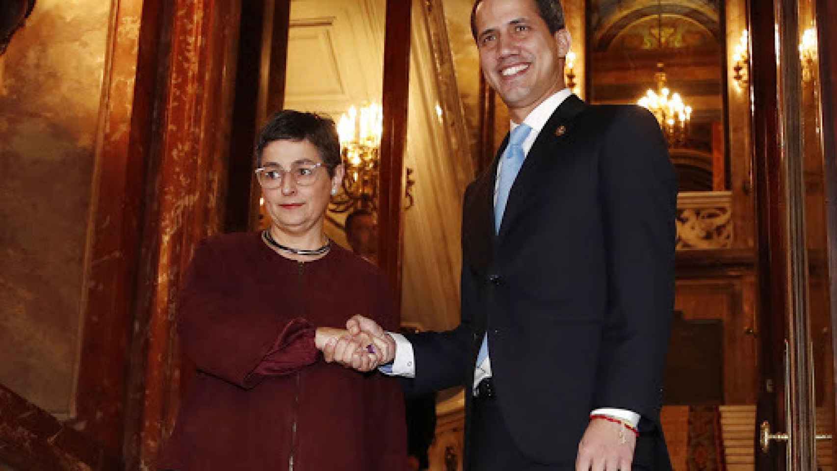 Arancha González Laya y Juan Guaidó, en la visita del presidente encargado de Venezuela a España.