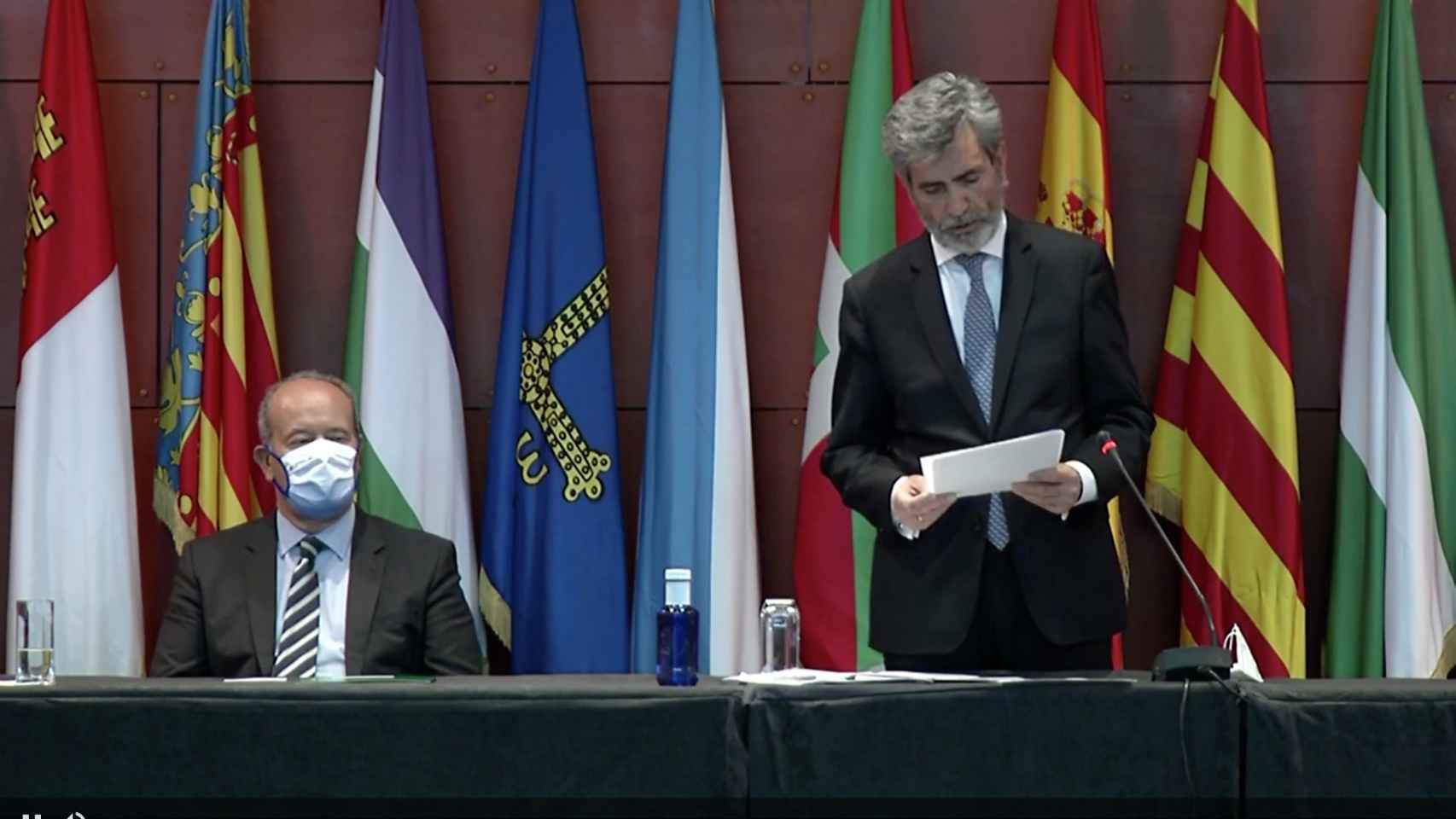 Carlos Lesmes, durante su discurso junto al ministro de Justicia, Juan Carlos Campo.