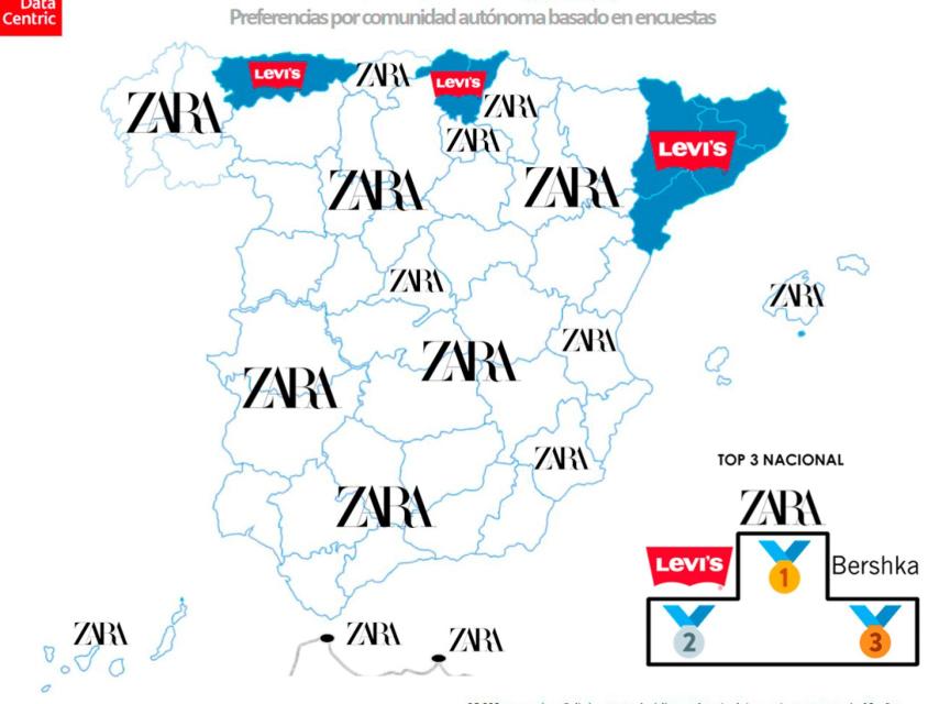 El mapa de las marcas favoritas de moda en España en 2020.