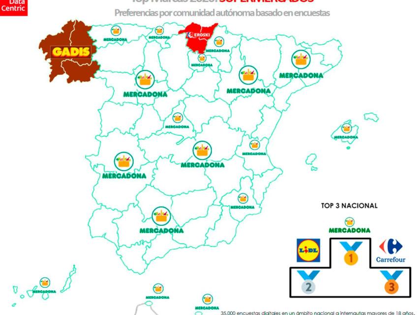 El mapa de las marcas favoritas de supermercados en España en 2020