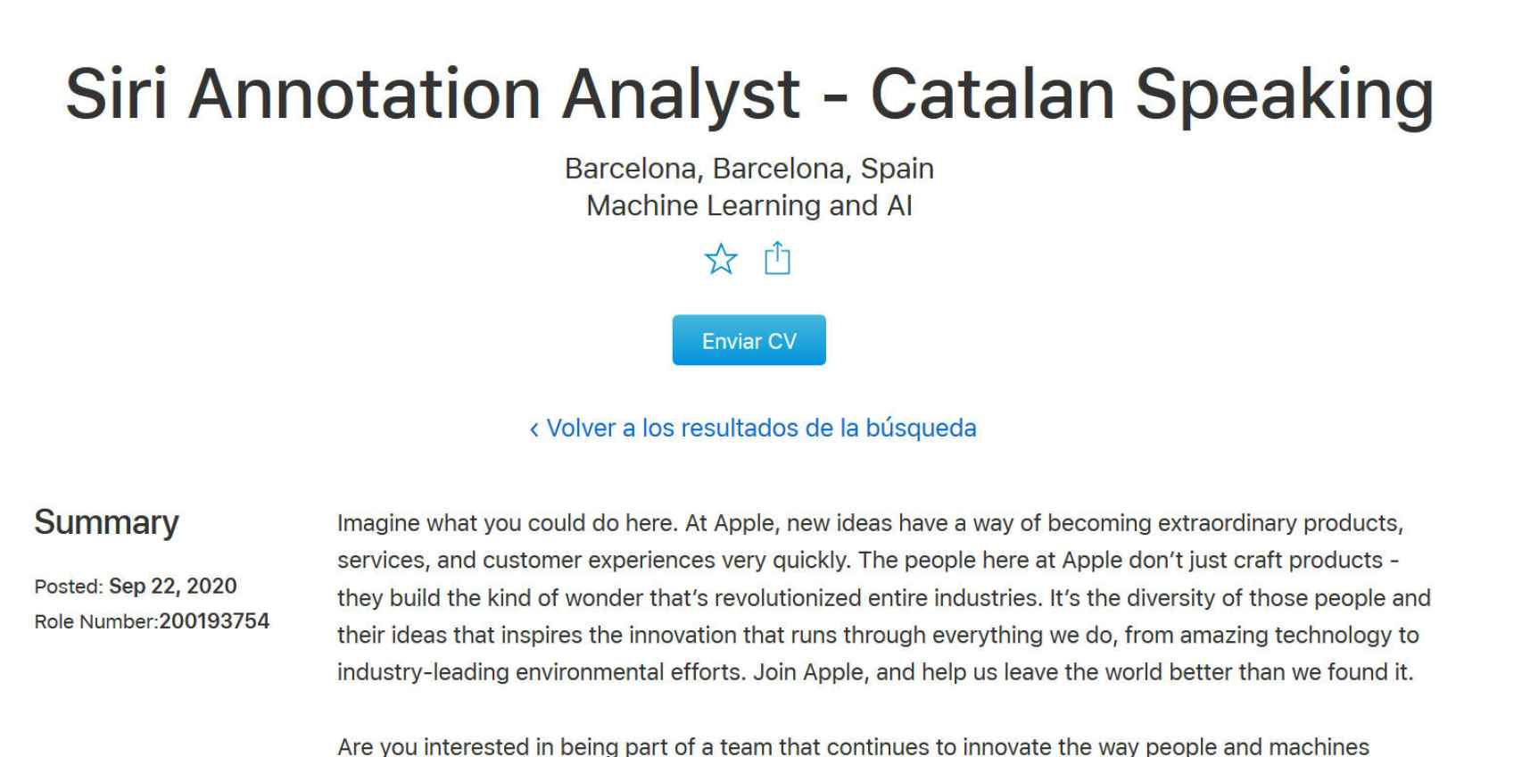 Oferta de trabajo de Apple buscando empleados que hablen catalán