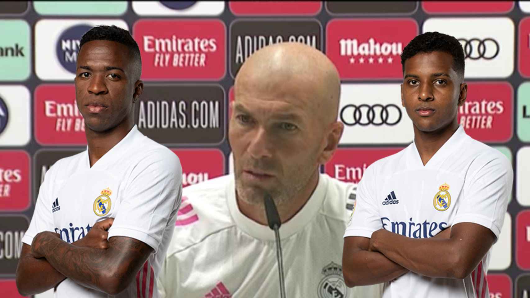 Vinicius Junior, Zinedine Zidane y Rodrygo Goes en un fotomontaje
