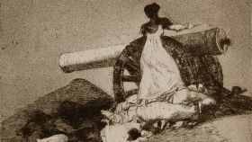 Grabado de Goya titulado '¡Qué valor!'.