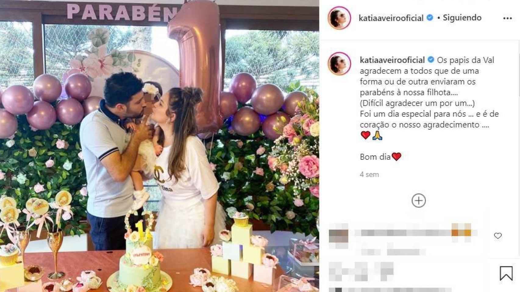 Katia Aveiro junto a su hija y su pareja actual en una de sus publicaciones de Instagram.