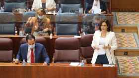 La presidenta de la Comunidad de Madrid, Isabel Díaz Ayuso, este jueves en la Asamblea de Madrid. Efe