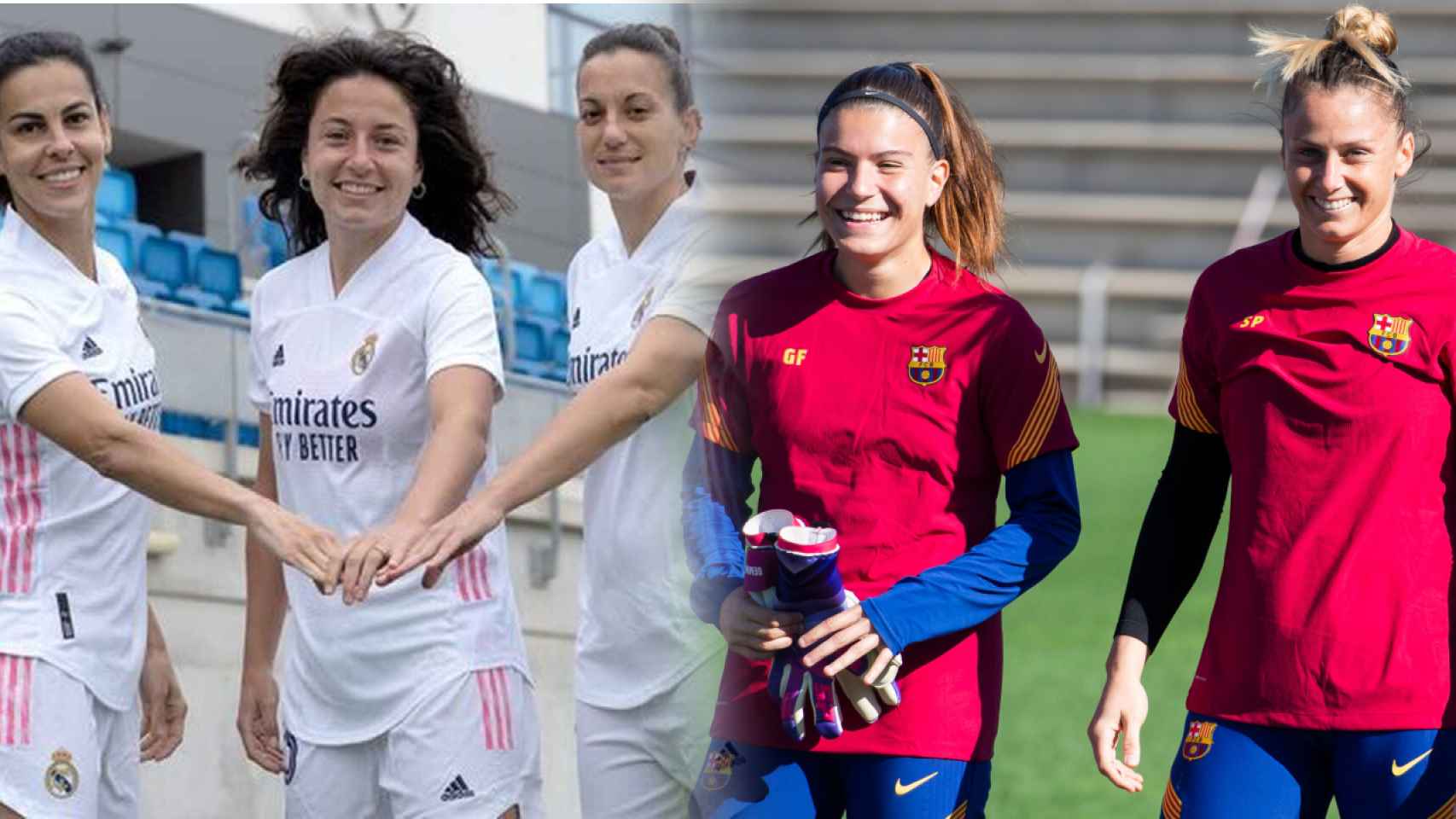 Las jugadoras del Real Madrid Femenino y del FC Barcelona Femenino