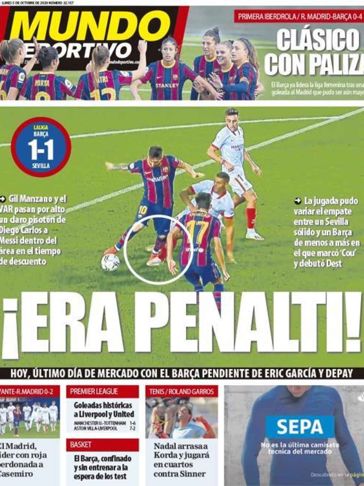 La portada del diario Mundo Deportivo (05/10/2020)