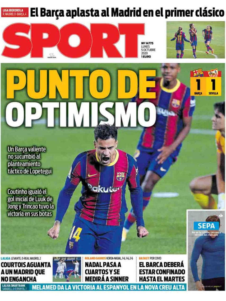 La portada del diario SPORT (05/10/2020)